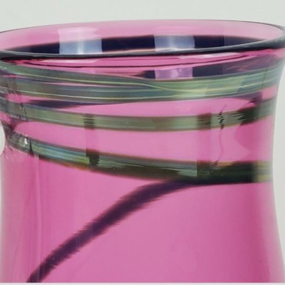 Hand Blown Pitcher 7" Shelve Art Glass Pink Silver Swirl Water Lemonade Juice - Picture 6 of 11